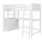 Cama alta individual de madera maciza con cajones, escritorio y estantes - Cama alta de madera que ahorra espacio - Blanca/Gris/Negra
