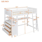 Cama alta individual de madera maciza con cajones, escritorio y estantes - Cama alta de madera que ahorra espacio - Blanca/Gris/Negra
