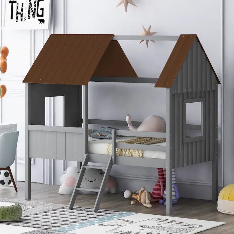 Cama baja tipo casa tamaño Twin
