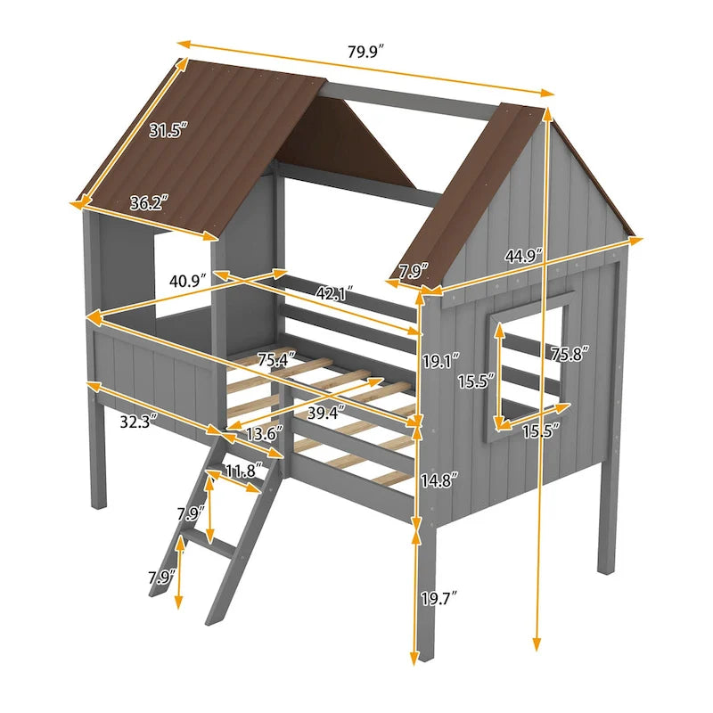 Cama baja tipo casa tamaño Twin