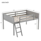 Cama tipo loft baja de madera de tamaño completo con escalera