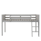 Cama tipo loft baja de madera de tamaño completo con escalera