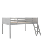 Cama tipo loft baja de madera de tamaño completo con escalera