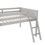 Cama tipo loft baja de madera de tamaño completo con escalera