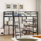Cama alta doble de metal con escritorio integrado
