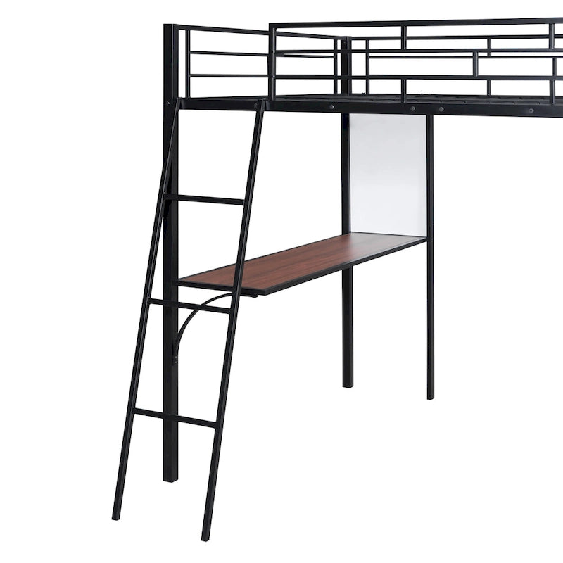 Cama alta doble de metal con escritorio integrado