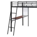 Cama alta doble de metal con escritorio integrado