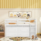Cama alta de madera de tamaño individual con escritorio retráctil y 4 cajones