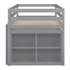 Cama alta de madera de tamaño individual con escritorio retráctil y 4 cajones