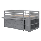Cama alta de madera de tamaño individual con escritorio retráctil y 4 cajones