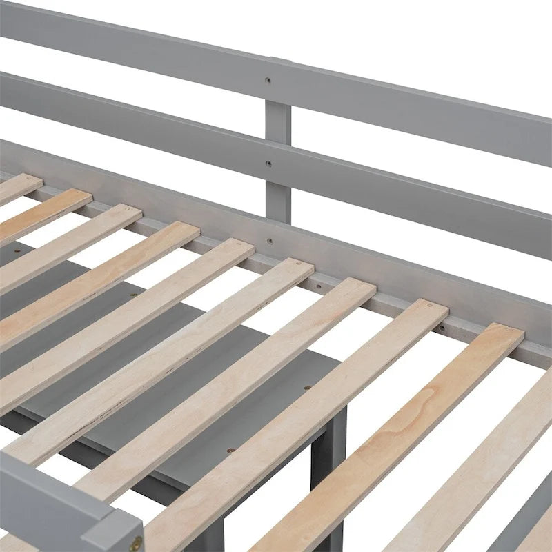 Cama alta de madera de tamaño individual con escritorio retráctil y 4 cajones