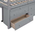 Cama alta de madera de tamaño individual con escritorio retráctil y 4 cajones