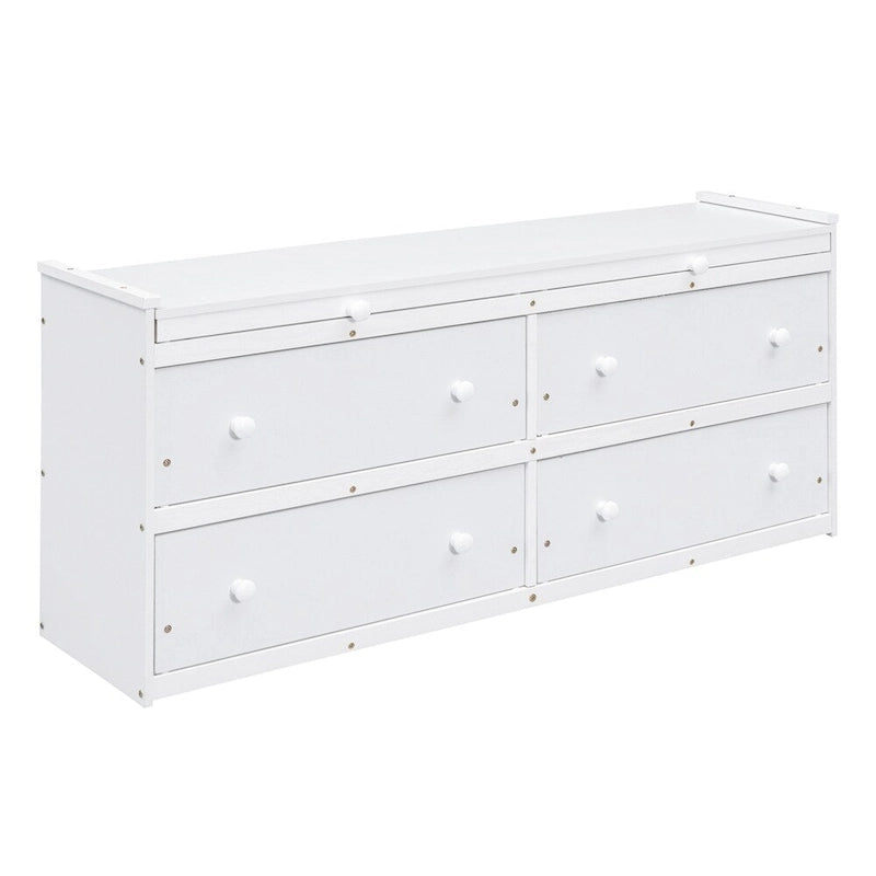 Cama alta de madera de tamaño individual con escritorio retráctil y 4 cajones