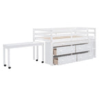 Cama alta de madera de tamaño individual con escritorio retráctil y 4 cajones
