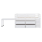 Cama alta de madera de tamaño individual con escritorio retráctil y 4 cajones