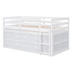 Cama alta de madera de tamaño individual con escritorio retráctil y 4 cajones