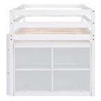 Cama alta de madera de tamaño individual con escritorio retráctil y 4 cajones