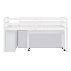 Cama alta de madera de tamaño individual con escritorio retráctil y 4 cajones