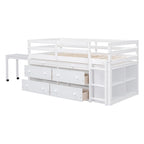 Cama alta de madera de tamaño individual con escritorio retráctil y 4 cajones