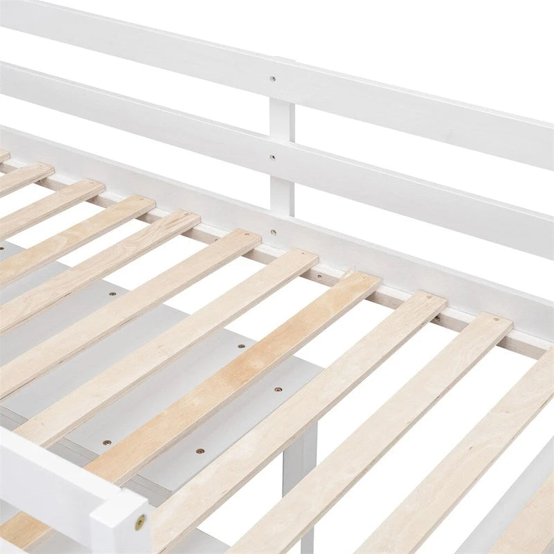 Cama alta de madera de tamaño individual con escritorio retráctil y 4 cajones