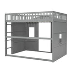 Cama alta tipo casa de madera maciza, tamaño completo, con escalera y espacio de juego debajo de la cama