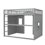 Cama alta tipo casa de madera maciza, tamaño completo, con escalera y espacio de juego debajo de la cama