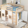 Cama alta doble de madera con armario de almacenamiento integrado y 2 ventanas