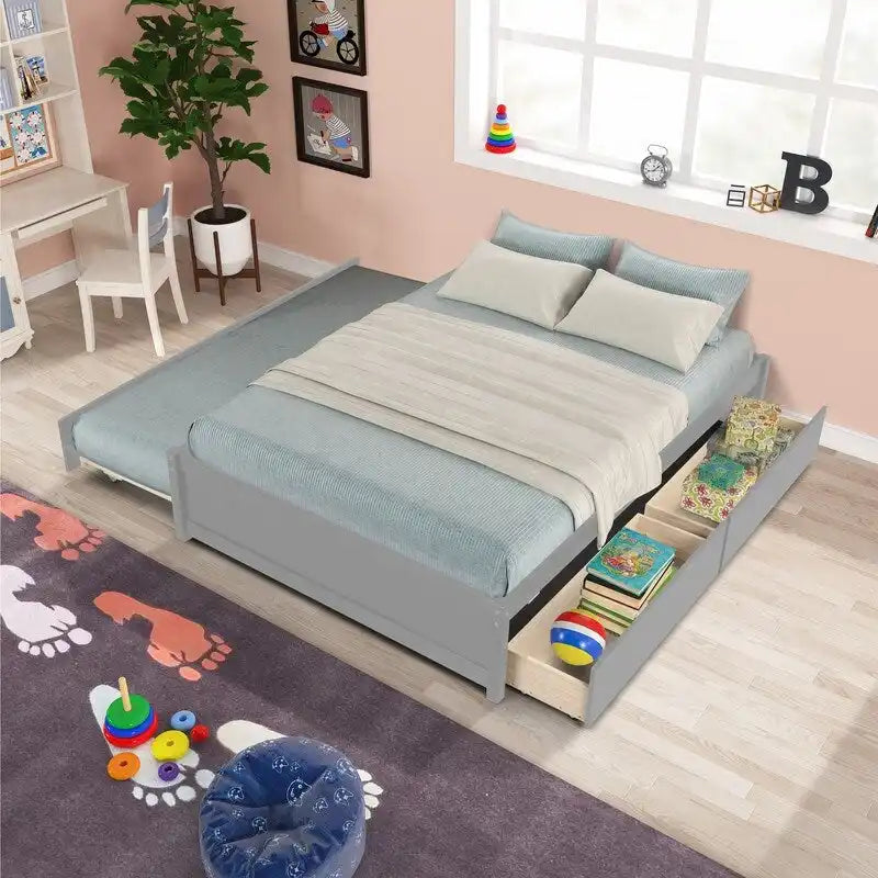 Cama Matrimonial con Cama Nido Individual y Dos Cajones