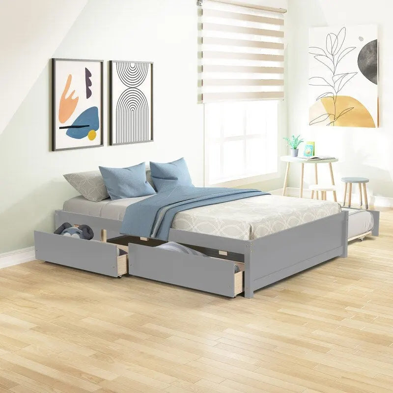 Cama Matrimonial con Cama Nido Individual y Dos Cajones