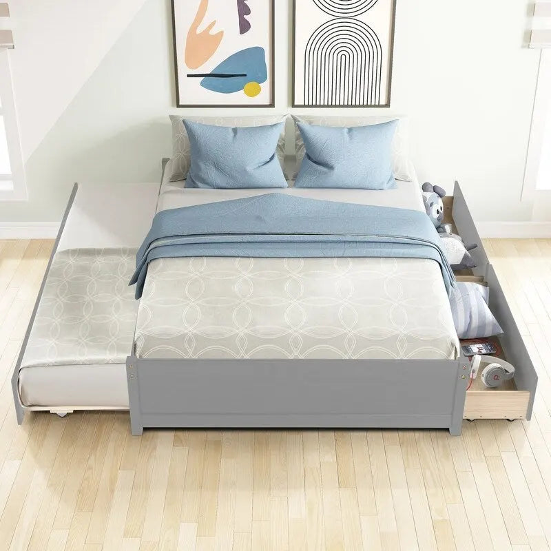 Cama Matrimonial con Cama Nido Individual y Dos Cajones