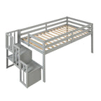 Cama alta de madera maciza individual con escalera y escalones de almacenamiento
