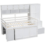 Cama alta de madera con gran almacenamiento con escritorio debajo de la cama, cajones y estantes