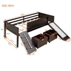 Cama Alta Individual con Tres Pizarras, Dos Cajas de Almacenamiento y Tobogán, Perfecta para Jugar en la Habitación de los Niños