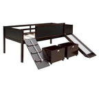 Cama Alta Individual con Tres Pizarras, Dos Cajas de Almacenamiento y Tobogán, Perfecta para Jugar en la Habitación de los Niños