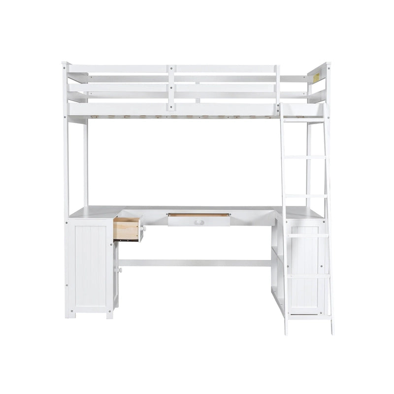 Cama alta doble con escritorio en forma de U