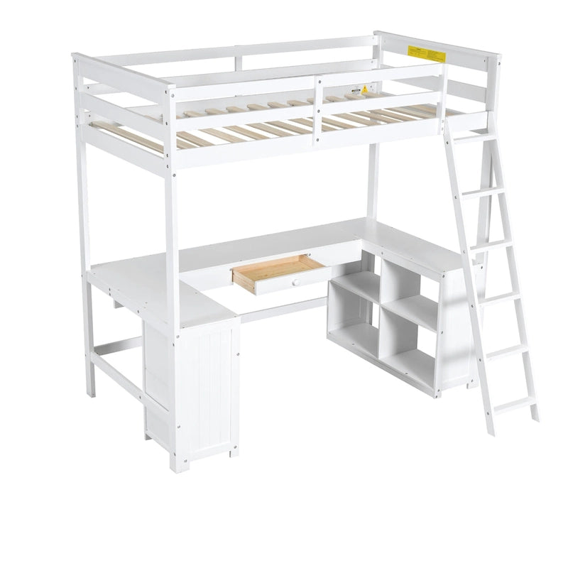 Cama alta doble con escritorio en forma de U