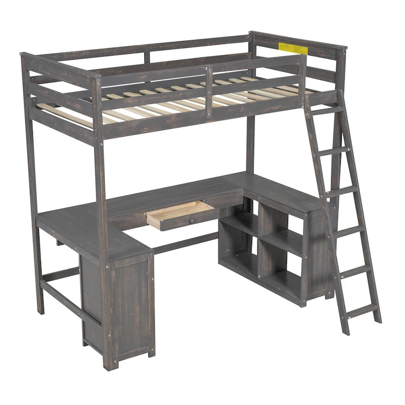 Cama alta doble con escritorio en forma de U