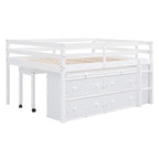 Full Size Loft Bed with Retractable Writing Desk and 4 Drawers