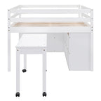 Cama alta matrimonial con escritorio retráctil y 4 cajones