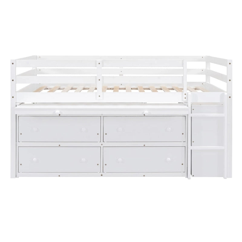Cama alta matrimonial con escritorio retráctil y 4 cajones