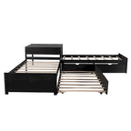Cama con Plataforma en forma de L Gris, Espresso y Blanca con Nido, Cajones y Mesitas de Noche, Tamaño Individual