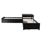 Cama con Plataforma en forma de L Gris, Espresso y Blanca con Nido, Cajones y Mesitas de Noche, Tamaño Individual