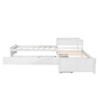 Cama con Plataforma en forma de L Gris, Espresso y Blanca con Nido, Cajones y Mesitas de Noche, Tamaño Individual