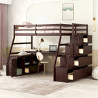 Cama alta individual con cajones, estantes y escritorio integrados para uso versátil