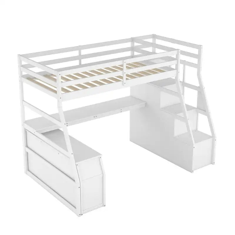 Cama alta individual con cajones, estantes y escritorio integrados para uso versátil