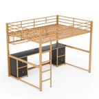 Cama loft de metal con escritorio, cajones y bandeja de noche, estación de carga, USB y enchufe