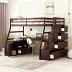 Cama alta individual con 7 cajones, 2 estantes y escritorio