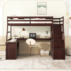 Cama alta individual con 7 cajones, 2 estantes y escritorio