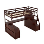 Cama alta individual con 7 cajones, 2 estantes y escritorio