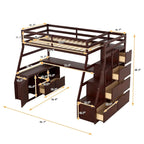 Cama alta individual con 7 cajones, 2 estantes y escritorio